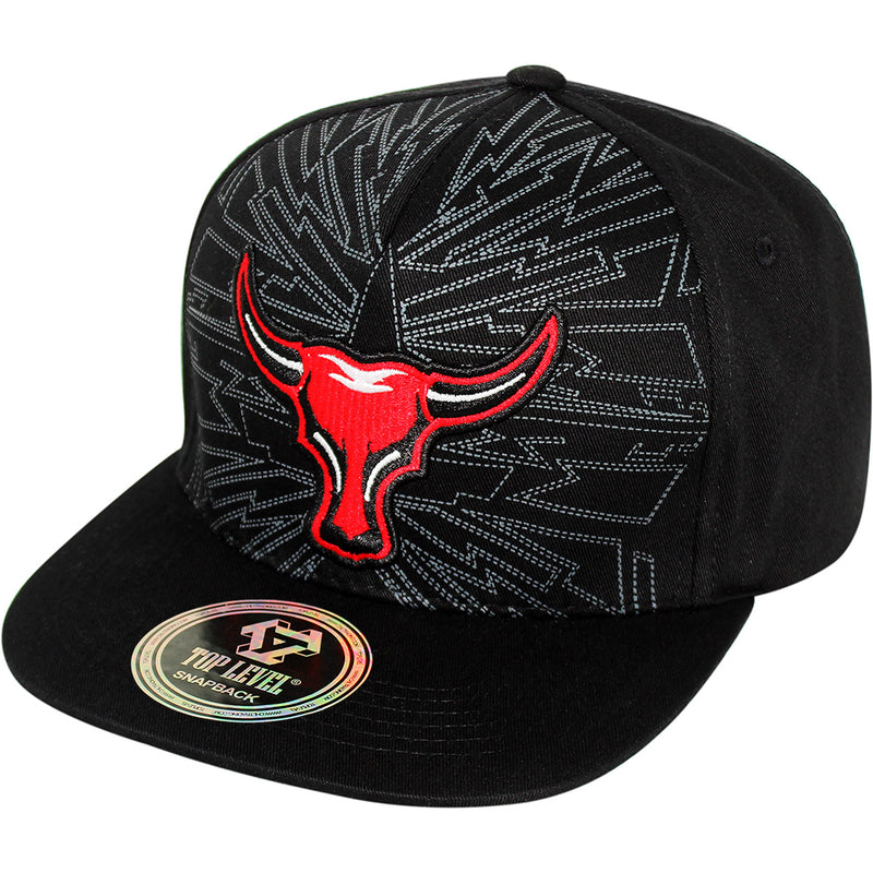 TOP LEVEL : BULL | Distinctive Stitches Line Print at Front Design Snapback Cap