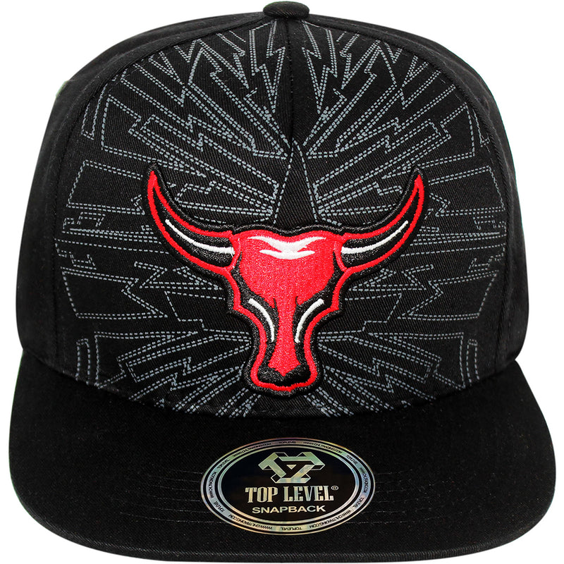 TOP LEVEL : BULL | Distinctive Stitches Line Print at Front Design Snapback Cap