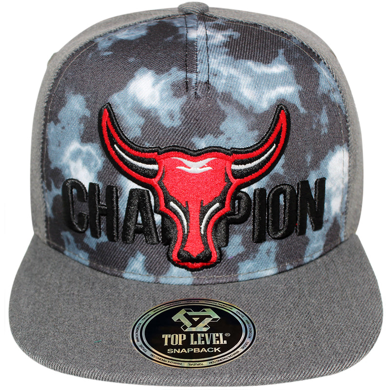 TOP LEVEL : BULL | Front-raised Bull Embroidery with Tie-Dye Design Snapback Cap