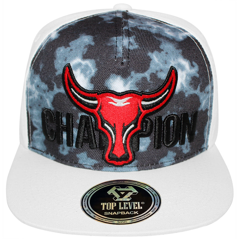 TOP LEVEL : BULL | Front-raised Bull Embroidery with Tie-Dye Design Snapback Cap