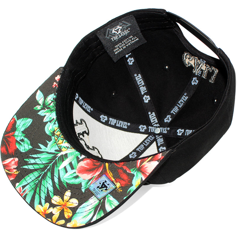 TOP LEVEL : CALIFORNIA | Front-raised Verbiage Embroidery with CALI Floral Print Design Snapback Cap