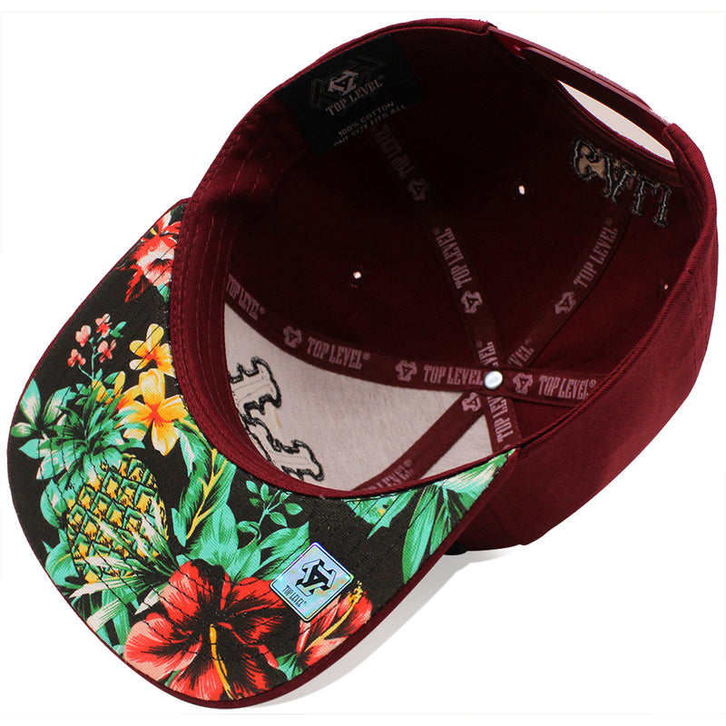 TOP LEVEL : CALIFORNIA | Front-raised Verbiage Embroidery with CALI Floral Print Design Snapback Cap