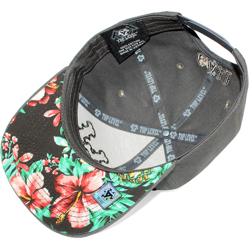 TOP LEVEL : CALIFORNIA | Front-raised Verbiage Embroidery with CALI Floral Print Design Snapback Cap