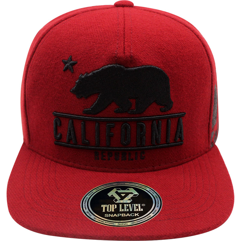 TOP LEVEL : CALI BEAR | Front-raised Verbiage Embroidery with Calibear Design Snapback Cap