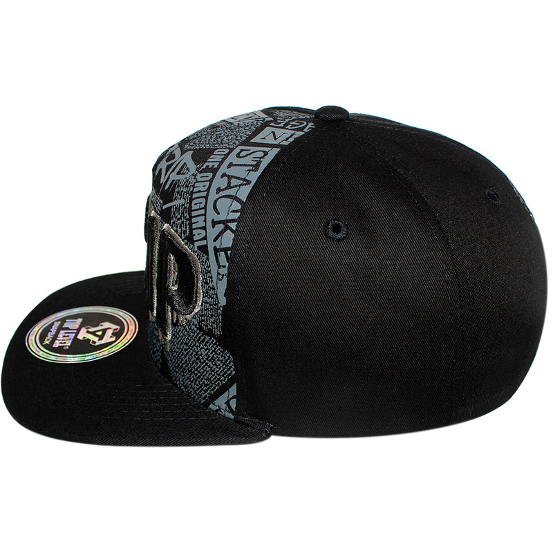 TOP LEVEL : DRIP | Front-raised Verbiage Embroidery and All-over Newspaper Print Design Snapback Cap