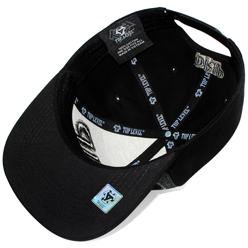 TOP LEVEL : DRIP | Front-raised Verbiage Embroidery and All-over Newspaper Print Design Snapback Cap