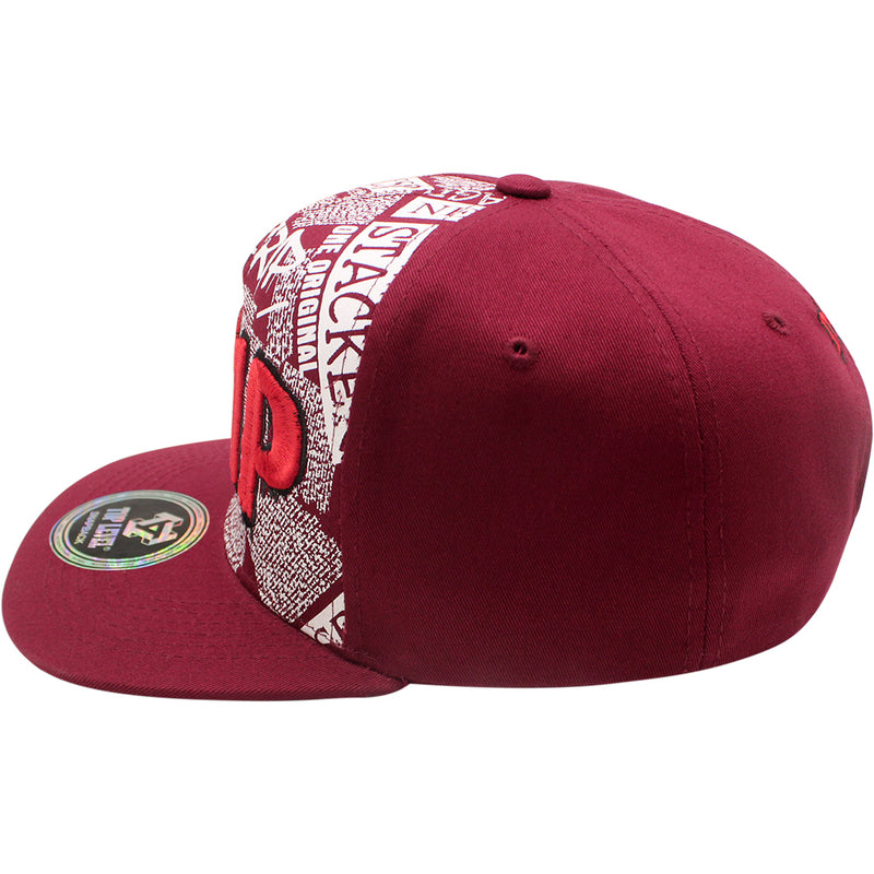 TOP LEVEL : DRIP | Front-raised Verbiage Embroidery and All-over Newspaper Print Design Snapback Cap