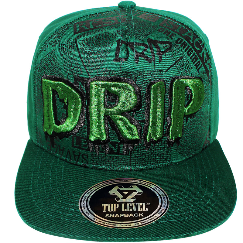 TOP LEVEL : DRIP | Front-raised Verbiage Embroidery and All-over Newspaper Print Design Snapback Cap