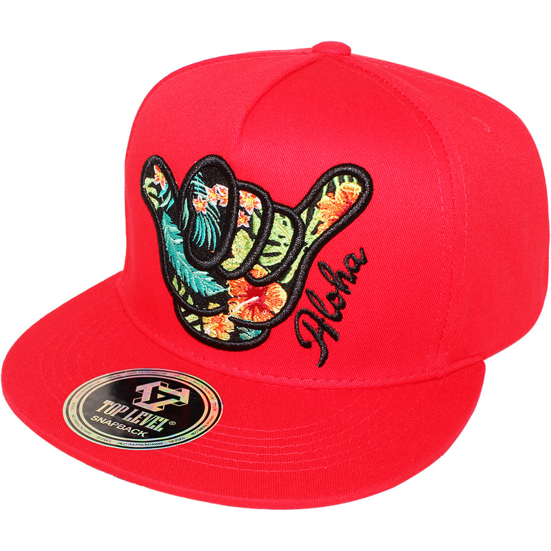 TOP LEVEL : HAWAII | Aloha Hand Sign with Flowers Embroidery Design  Snapback Cap