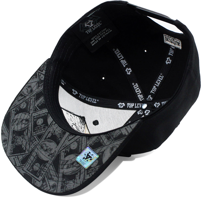 TOP LEVEL : HUSTLE | HU$TLE Dollar Bills Embroidery with Cotton Patch Design Snapback Cap