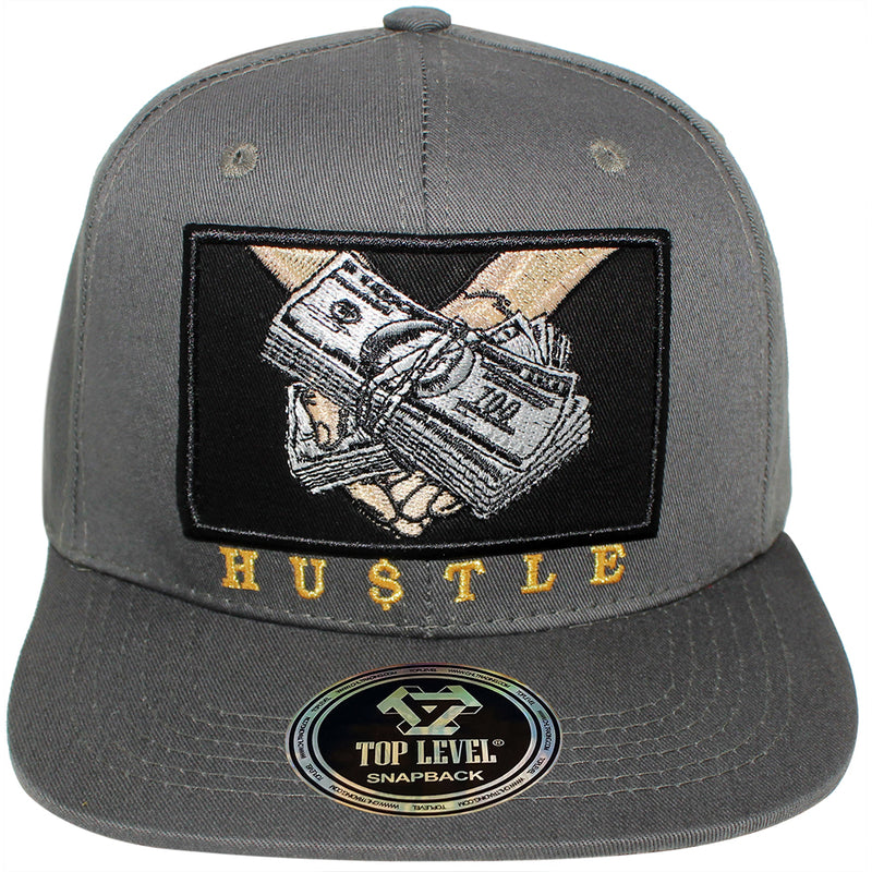 TOP LEVEL : HUSTLE | HU$TLE Dollar Bills Embroidery with Cotton Patch Design Snapback Cap