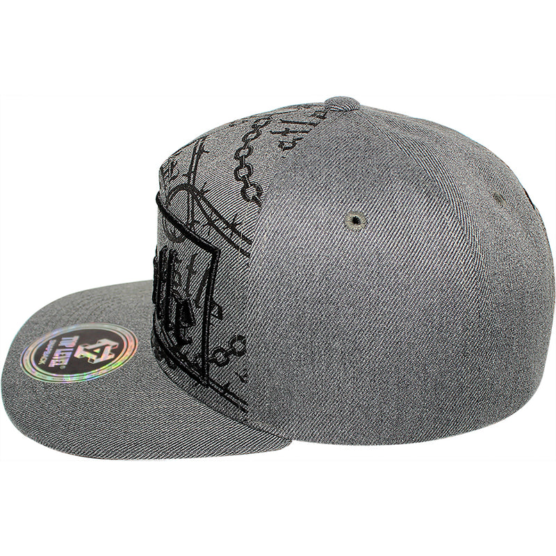 TOP LEVEL : HUSTLE | Verbiage with Barbed Wire & Chain Print Design Snapback Cap