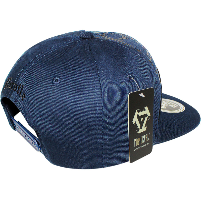 TOP LEVEL : HUSTLE | Verbiage with Barbed Wire & Chain Print Design Snapback Cap