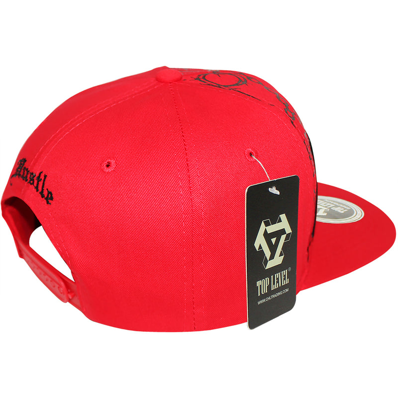 TOP LEVEL : HUSTLE | Verbiage with Barbed Wire & Chain Print Design Snapback Cap