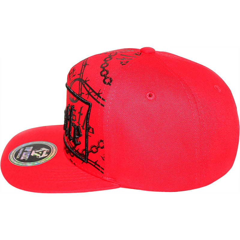 TOP LEVEL : HUSTLE | Verbiage with Barbed Wire & Chain Print Design Snapback Cap