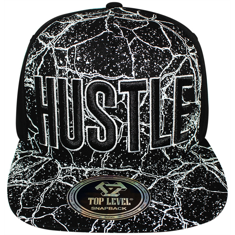 TOP LEVEL : HUSTLE | All-over Marble Print Design Snapback Cap