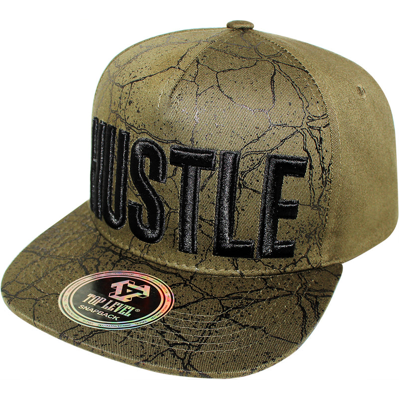 TOP LEVEL : HUSTLE | All-over Marble Print Design Snapback Cap