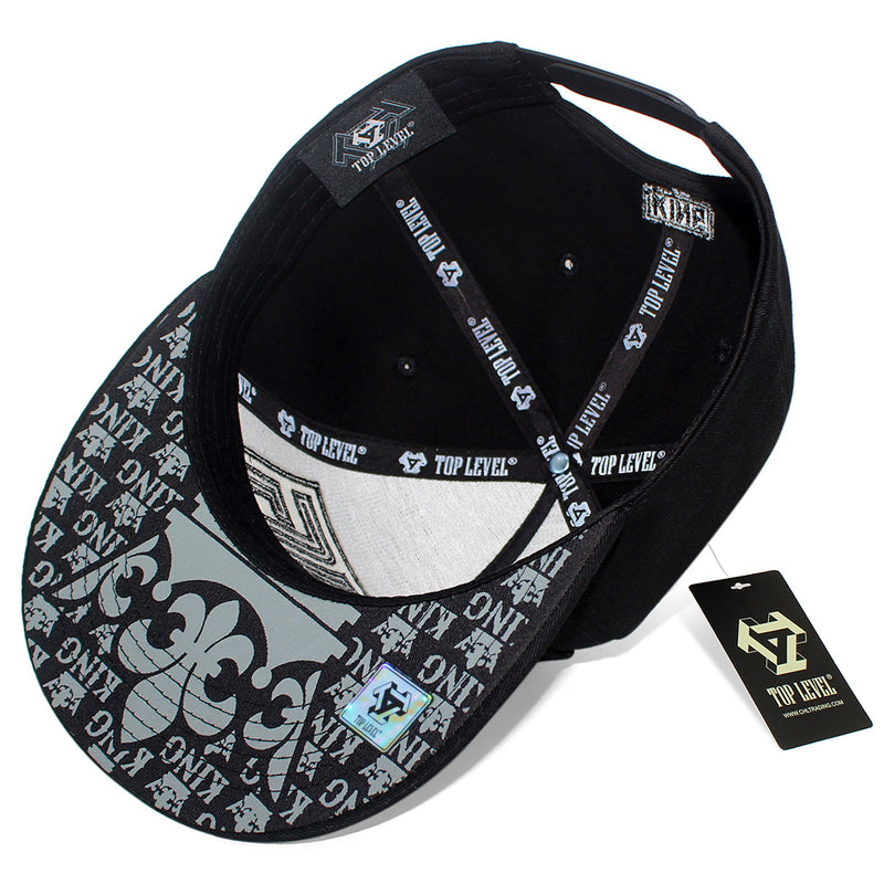 TOP LEVEL : KING | Verbiage Design with Reflective Fabric Patch Design Snapback Cap