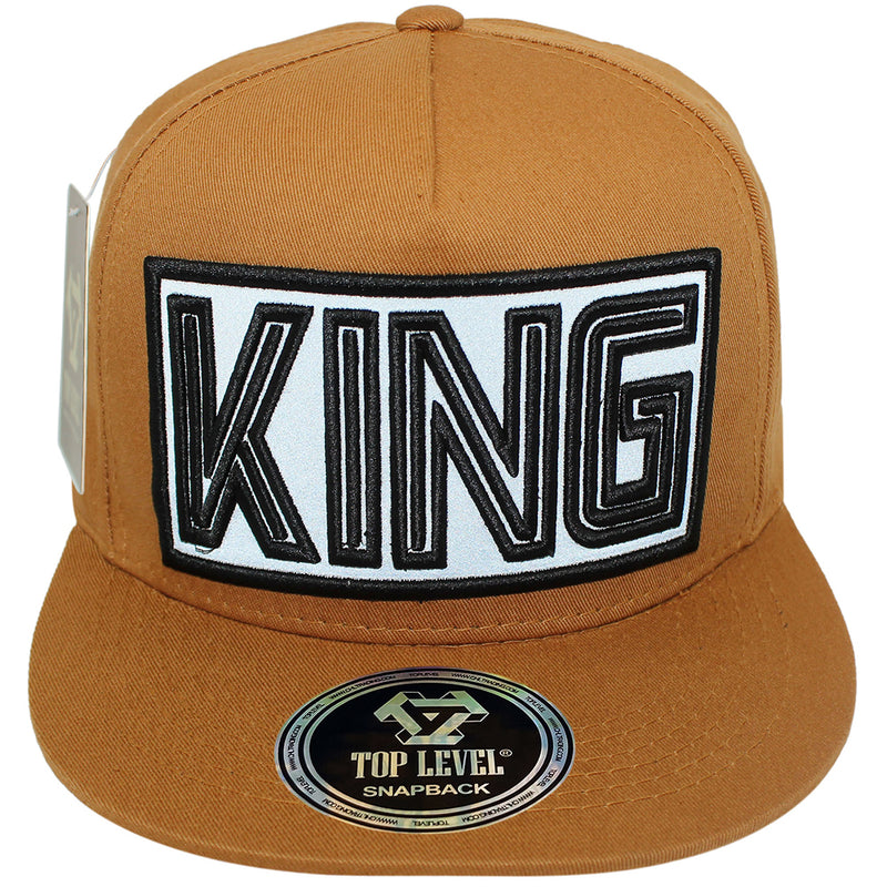 TOP LEVEL : KING | Verbiage Design with Reflective Fabric Patch Design Snapback Cap