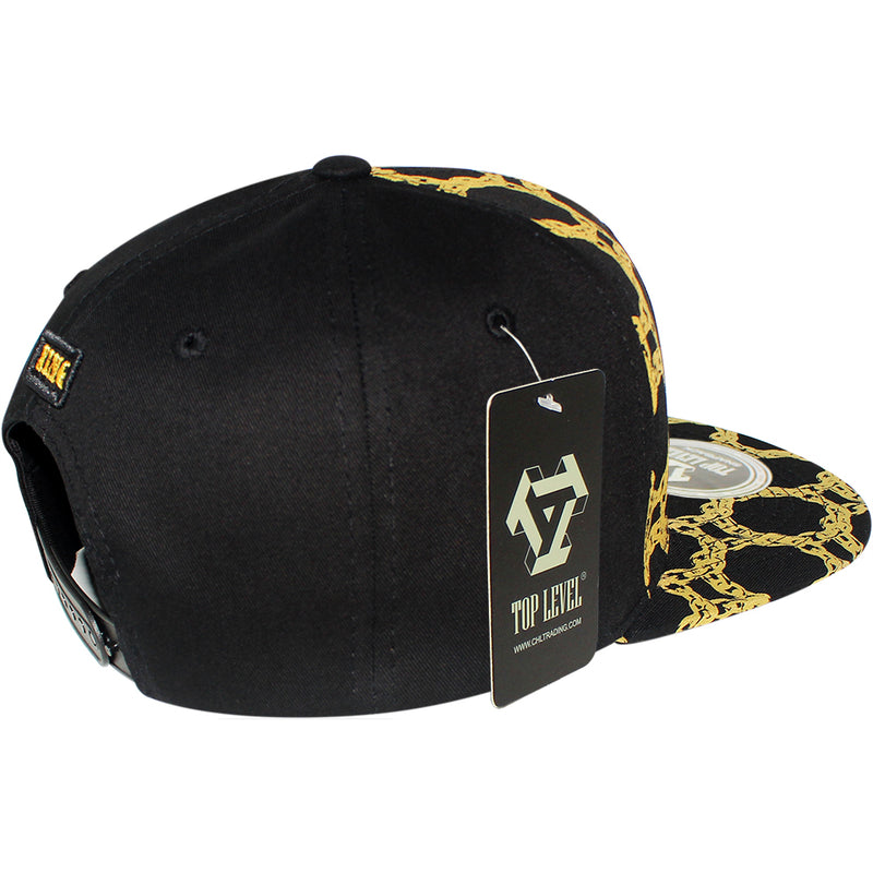 TOP LEVEL : KING | Luxury Gold Chain All Over Print Design Snapback Cap