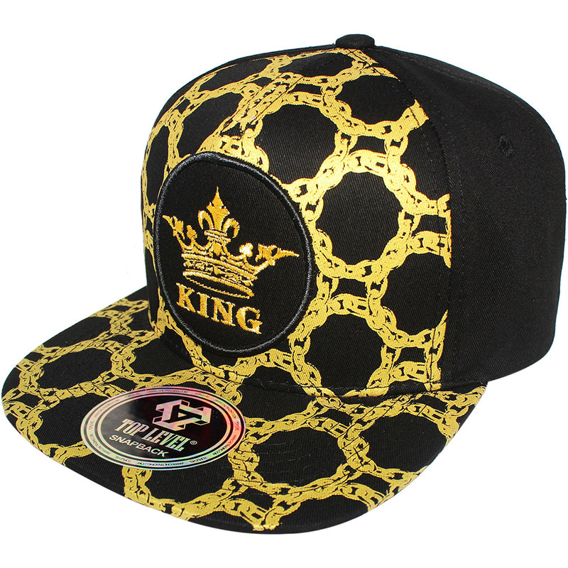 TOP LEVEL : KING | Luxury Gold Chain All Over Print Design Snapback Cap