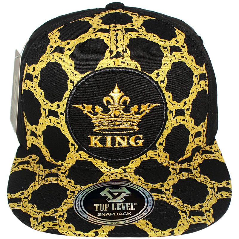 TOP LEVEL : KING | Luxury Gold Chain All Over Print Design Snapback Cap