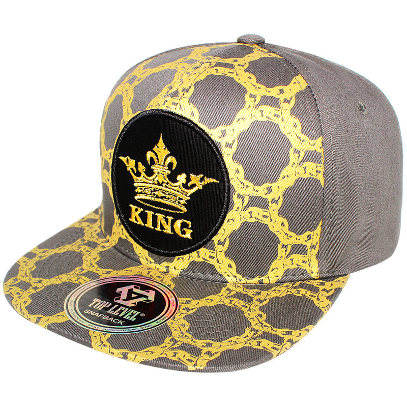 TOP LEVEL : KING | Luxury Gold Chain All Over Print Design Snapback Cap