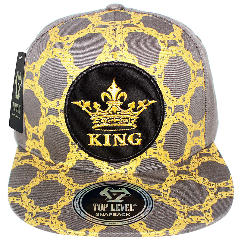 TOP LEVEL : KING | Luxury Gold Chain All Over Print Design Snapback Cap