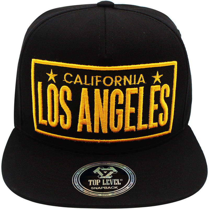 TOP LEVEL : LOS ANGELES | Embossed Verbiage Embroidery with Car Plate Design Snapback Cap