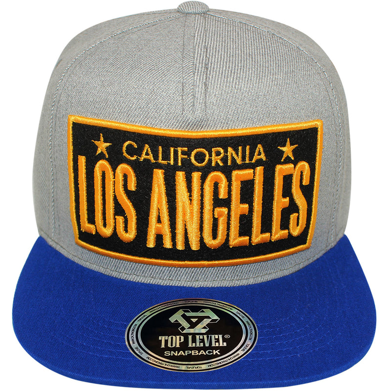 TOP LEVEL : LOS ANGELES | Embossed Verbiage Embroidery with Car Plate Design Snapback Cap