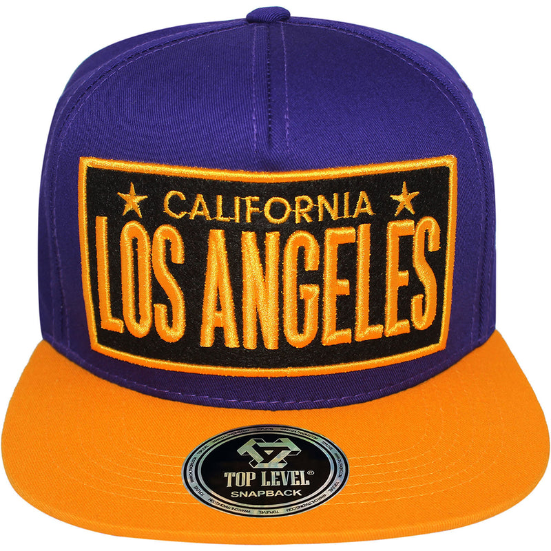 TOP LEVEL : LOS ANGELES | Embossed Verbiage Embroidery with Car Plate Design Snapback Cap