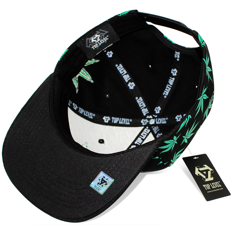 TOP LEVEL : MARIJUANA | Front Raised Embroidery with All-over Marijuana Print Design Snapback Cap