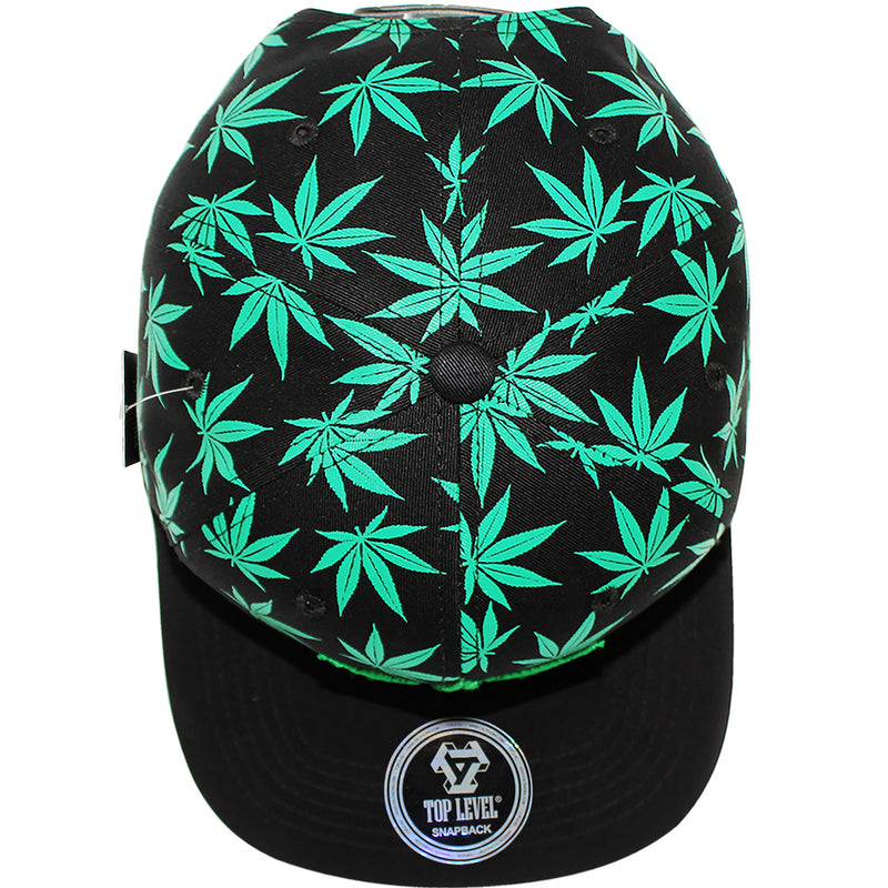 TOP LEVEL : MARIJUANA | Front Raised Embroidery with All-over Marijuana Print Design Snapback Cap