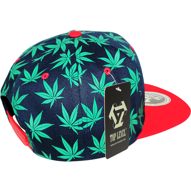 TOP LEVEL : MARIJUANA | Front Raised Embroidery with All-over Marijuana Print Design Snapback Cap