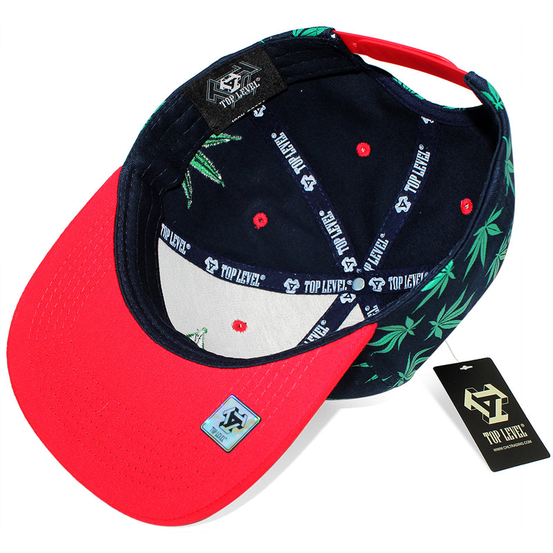 TOP LEVEL : MARIJUANA | Front Raised Embroidery with All-over Marijuana Print Design Snapback Cap