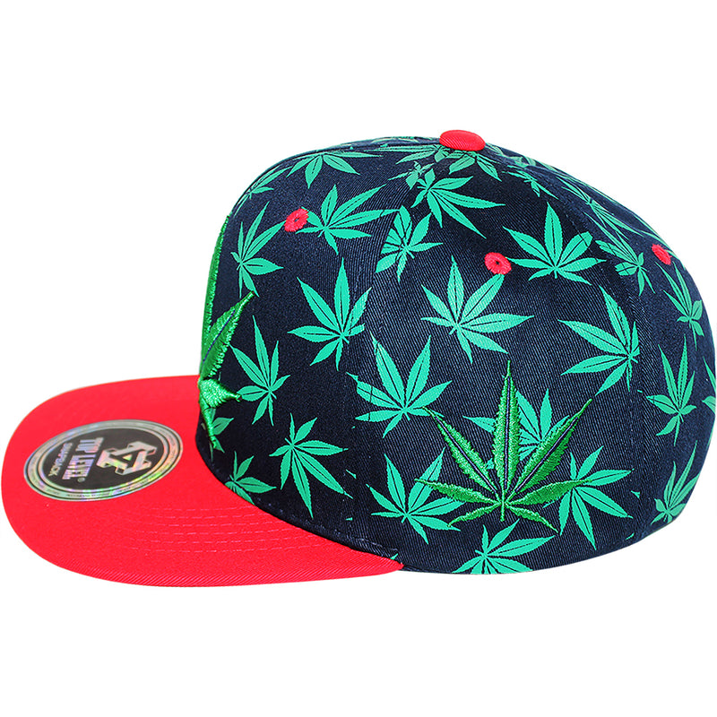 TOP LEVEL : MARIJUANA | Front Raised Embroidery with All-over Marijuana Print Design Snapback Cap