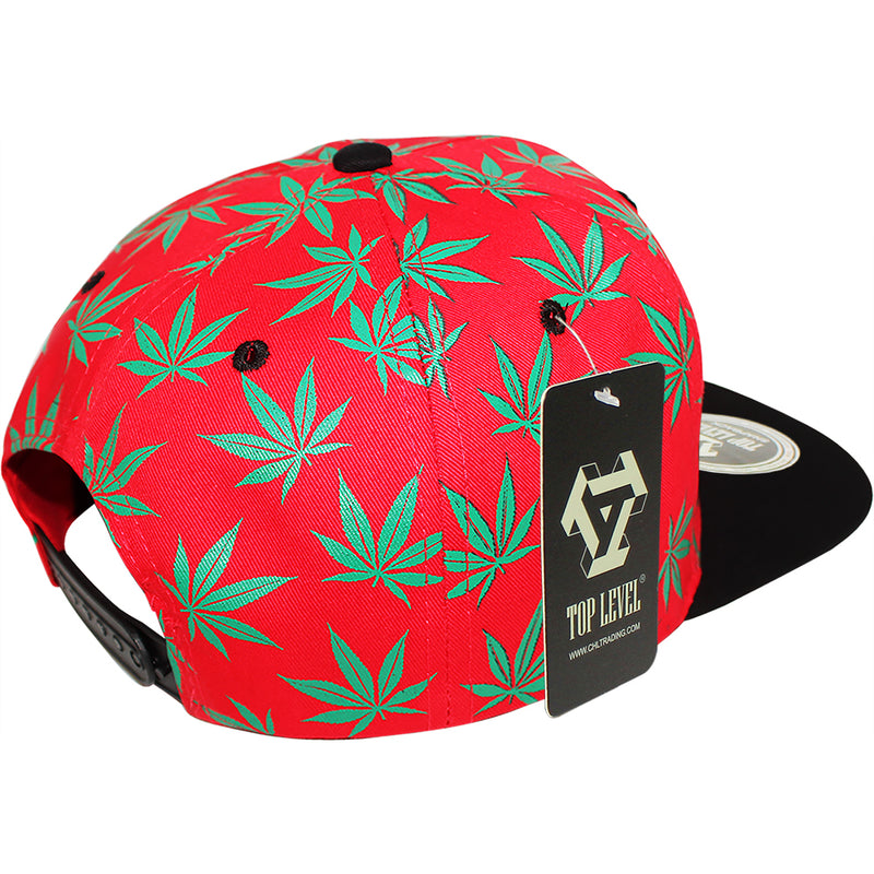 TOP LEVEL : MARIJUANA | Front Raised Embroidery with All-over Marijuana Print Design Snapback Cap