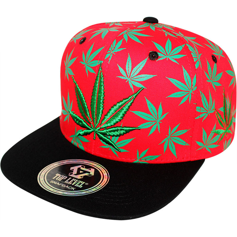 TOP LEVEL : MARIJUANA | Front Raised Embroidery with All-over Marijuana Print Design Snapback Cap