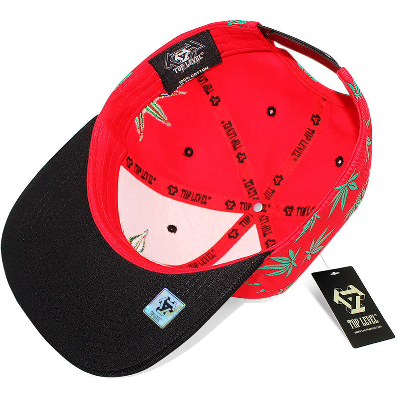 TOP LEVEL : MARIJUANA | Front Raised Embroidery with All-over Marijuana Print Design Snapback Cap