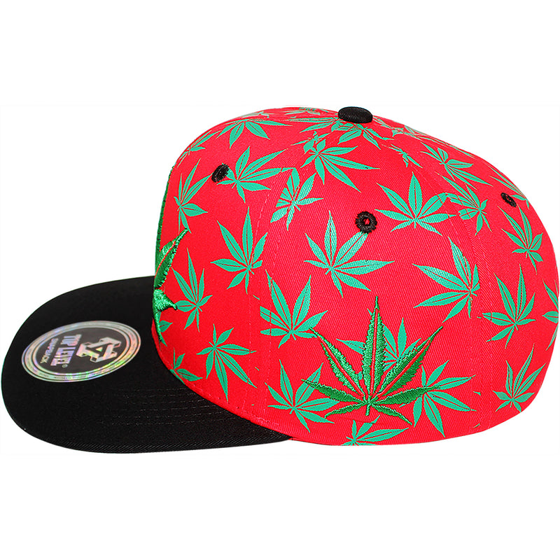 TOP LEVEL : MARIJUANA | Front Raised Embroidery with All-over Marijuana Print Design Snapback Cap