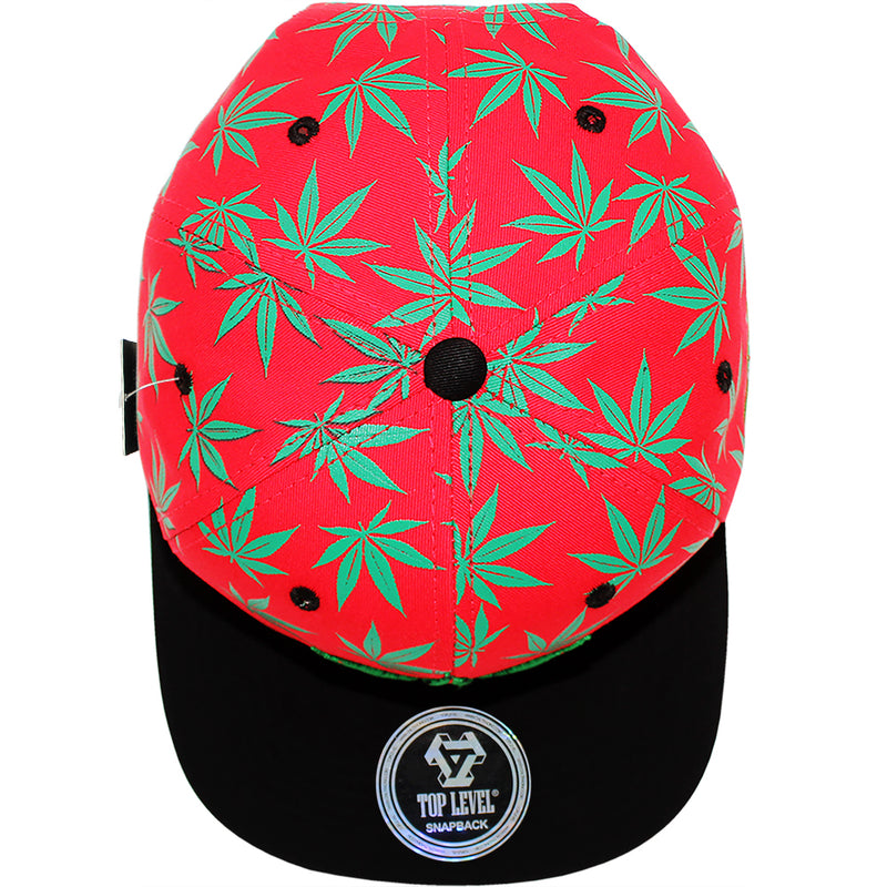 TOP LEVEL : MARIJUANA | Front Raised Embroidery with All-over Marijuana Print Design Snapback Cap