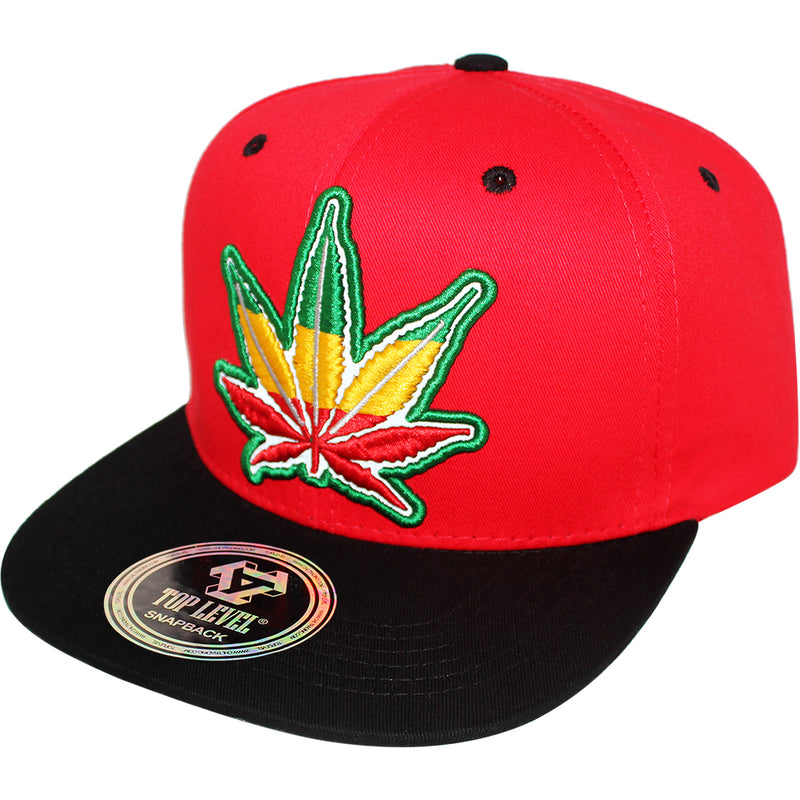 TOP LEVEL : MARIJUANA | Front-raised Marijuana with Rasta Color Design Snapback Cap