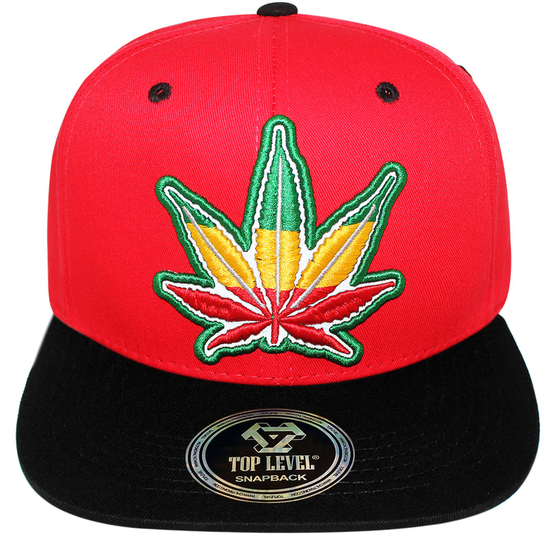 TOP LEVEL : MARIJUANA | Front-raised Marijuana with Rasta Color Design Snapback Cap