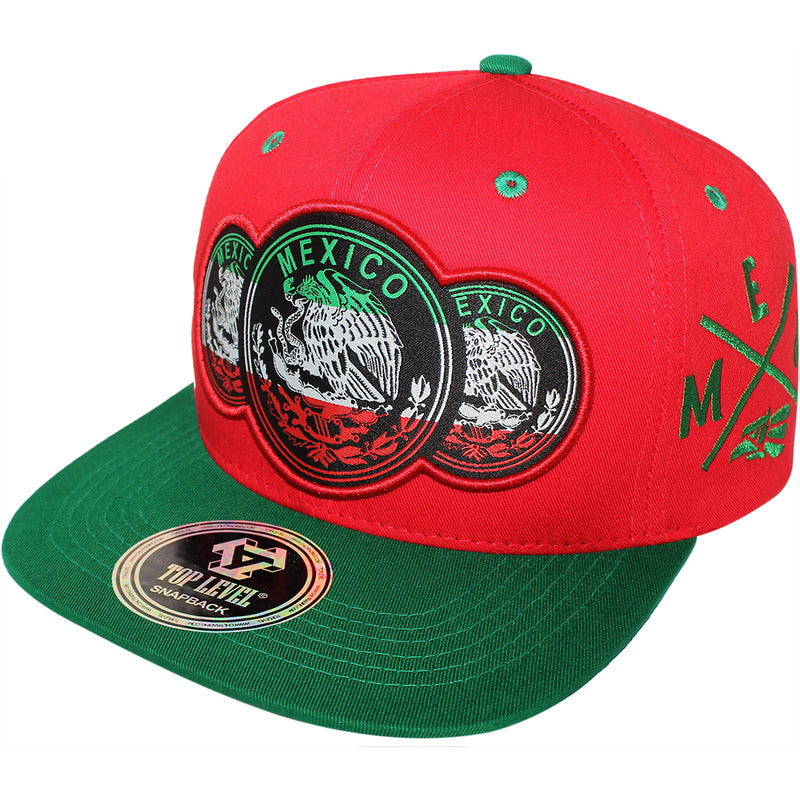 TOP LEVEL : MEXICO | Three Mexican Coat of Arms Patches Design Snapback Cap