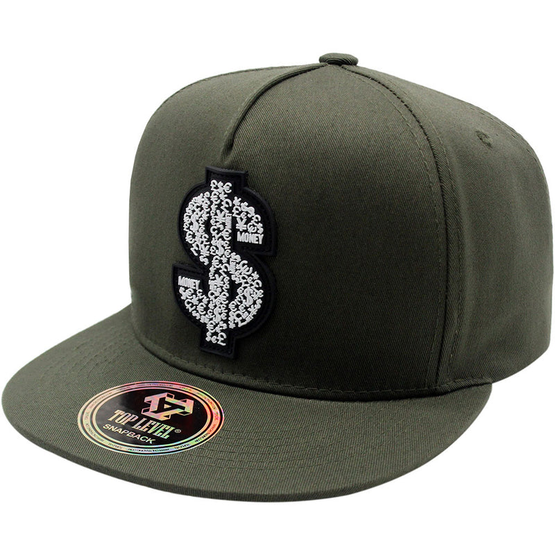 TOP LEVEL : MONEY | Dollar Sign with Rubber Patch Design Snapback Cap