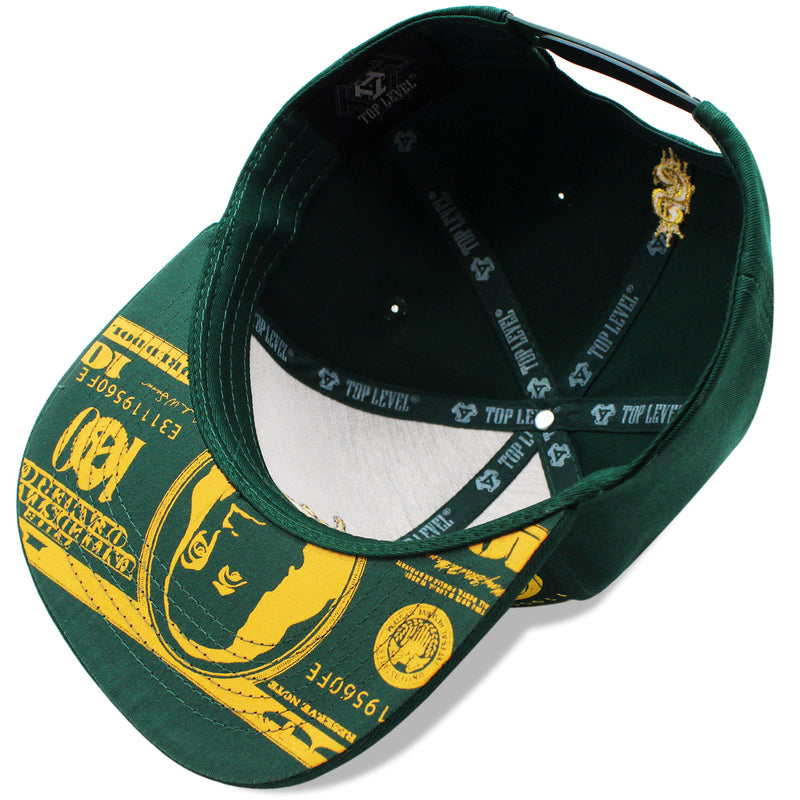 TOP LEVEL : MONEY | Unique Dripping Dollar Sign & $100 Bill Print Design Snapback Cap