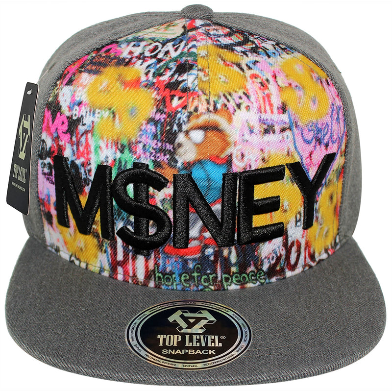 TOP LEVEL : MONEY | Graffiti Art with Cool Bear Sublimation Design Snapback Cap