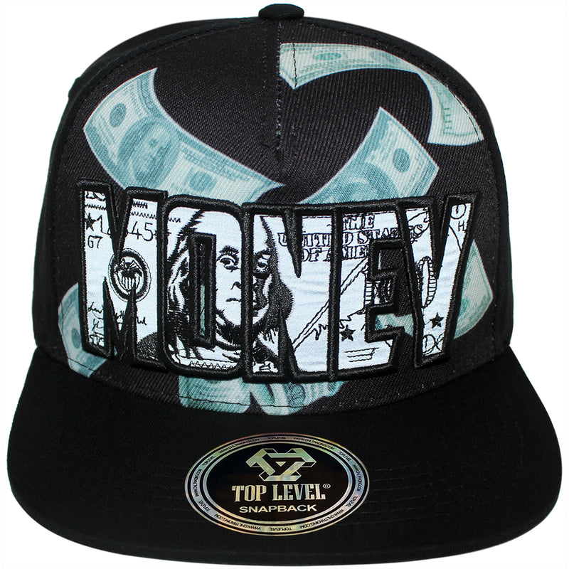 TOP LEVEL : MONEY | Reflective Patch & Dollar Bills Sublimation Print Design Snapback Cap