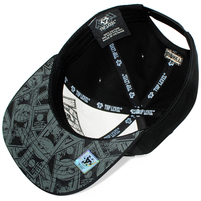 TOP LEVEL : MONEY | Reflective Patch & Dollar Bills Sublimation Print Design Snapback Cap