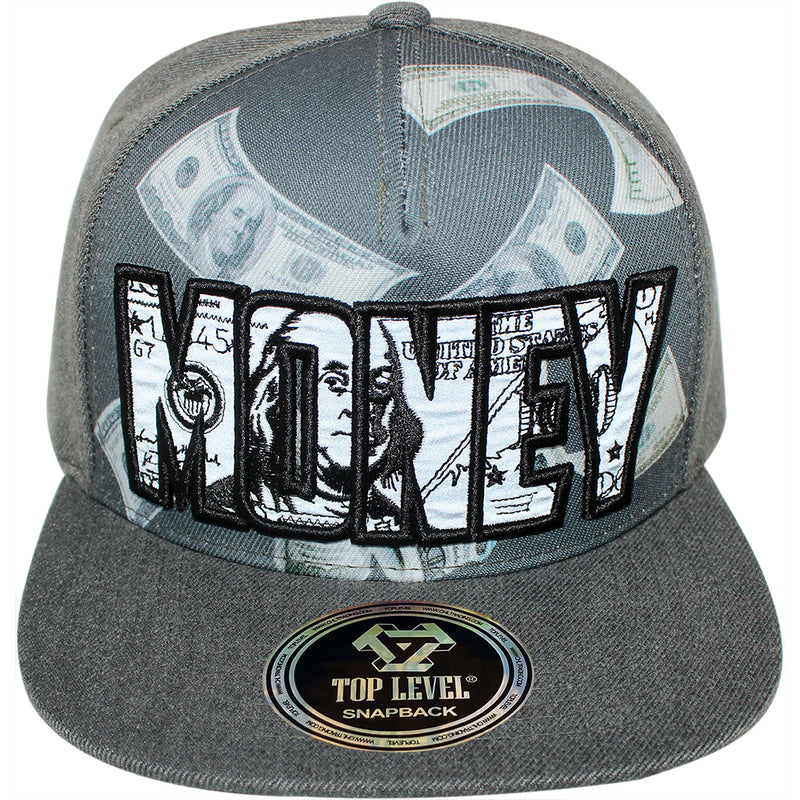 TOP LEVEL : MONEY | Reflective Patch & Dollar Bills Sublimation Print Design Snapback Cap